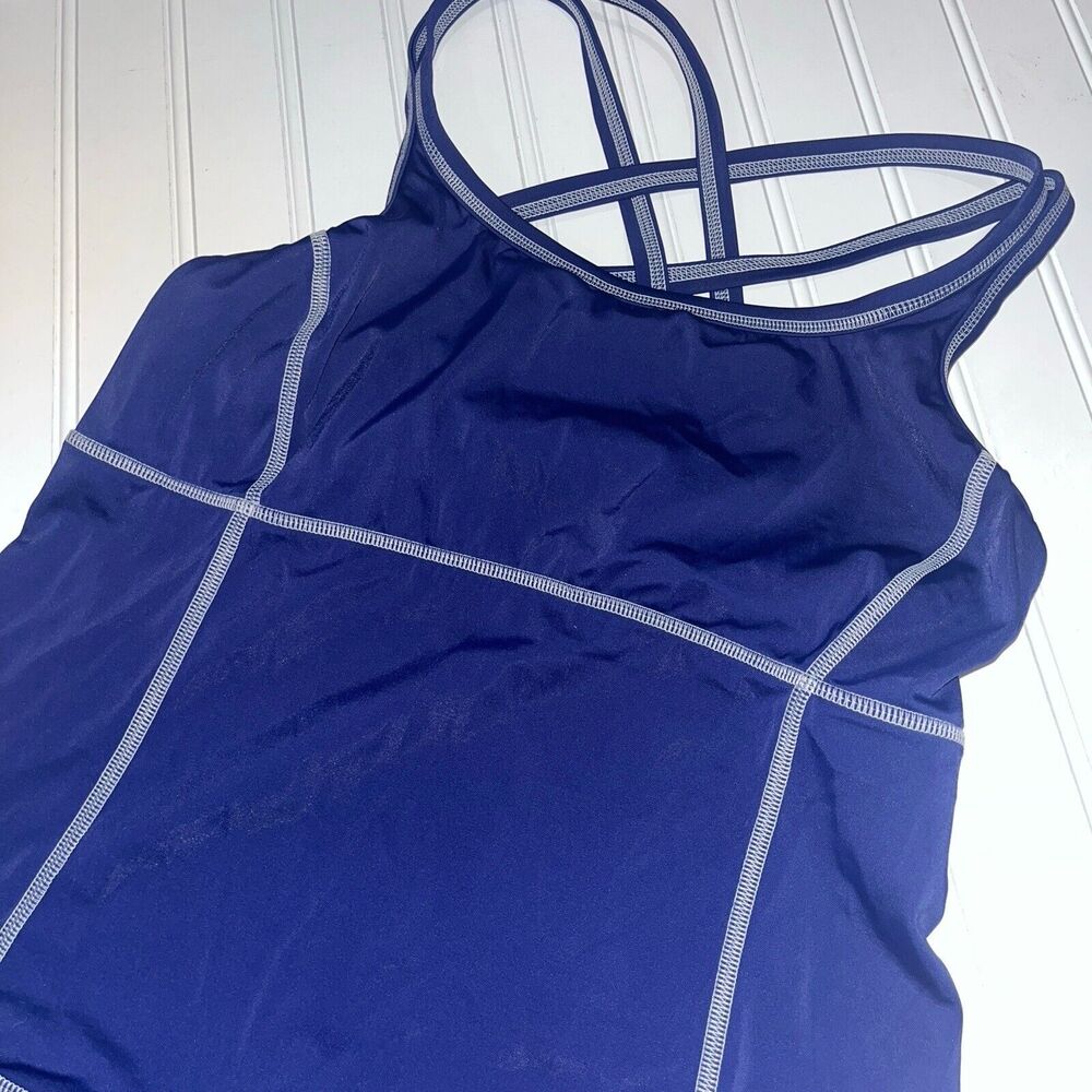 Lands End Women’s Tankini Set 8 Navy Blue Cross Back Modest Preppy Athletic - Picture 2 of 13